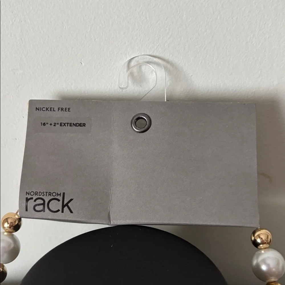 Nordstrom Rack White and Gold Round Beaded Adjustable Nickle Free Necklace